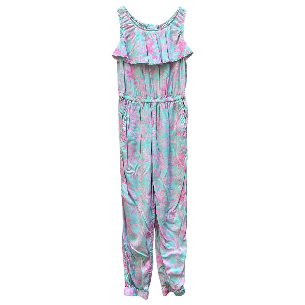 Vineyard Vines Pantsuit Tropical Print Pink Mint Green Pockets Back Zip Girl's 8